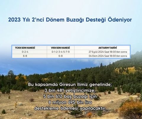 2023 YILI 2’NCİ DÖNEM BUZAĞI DESTEĞİ ÖDENİYOR