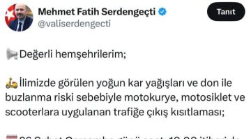 VALİLİKTEN DUYURU;