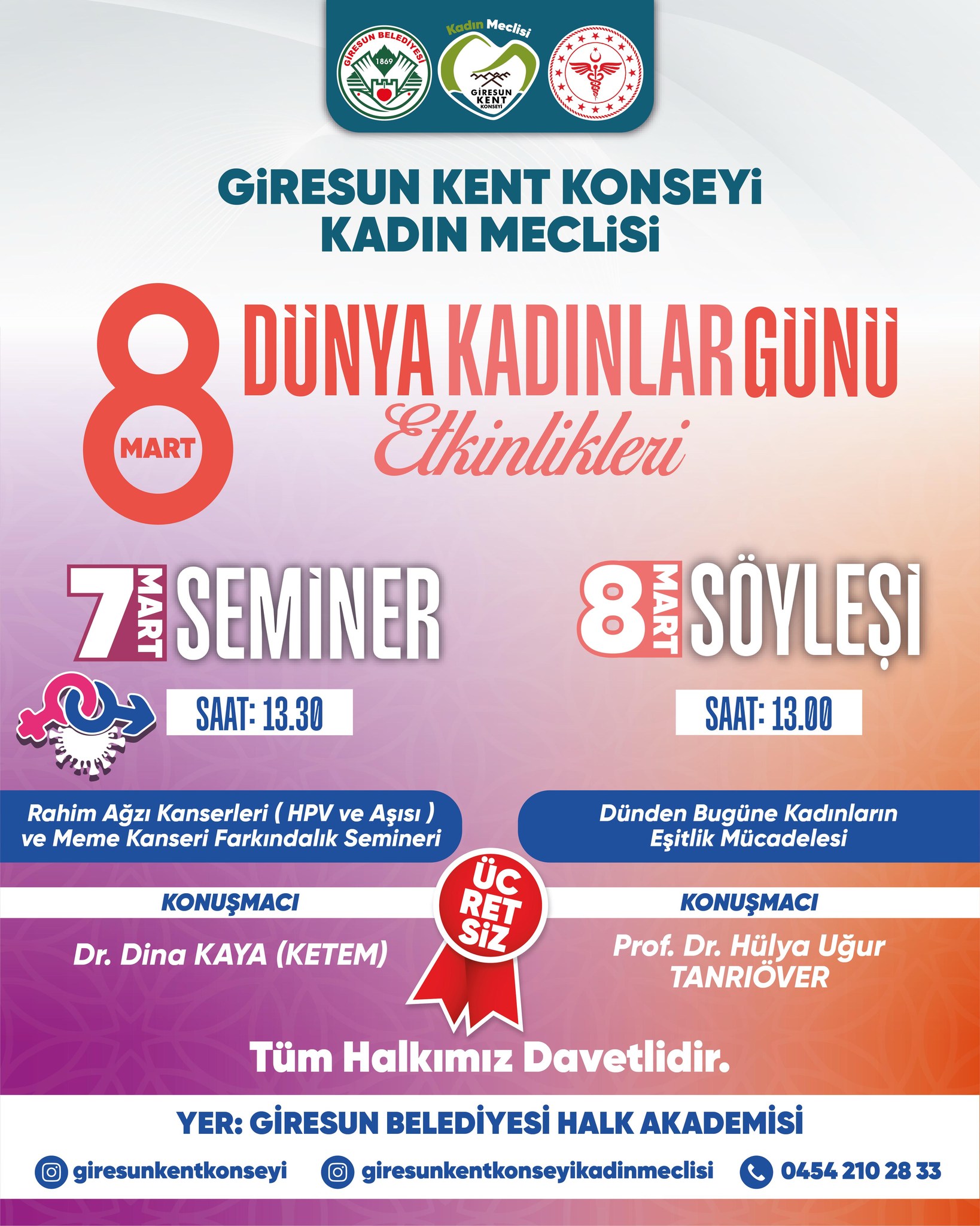 GİRESUN’da 8 MART’a ÖZEL SEMİNER VE SÖYLEŞİ